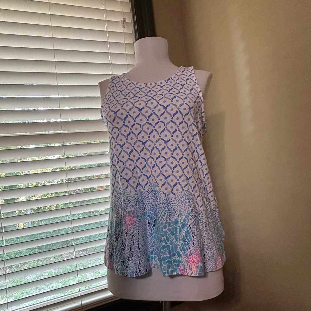 Lilly Pulitzer Blue and Pink Patterned Tank Top